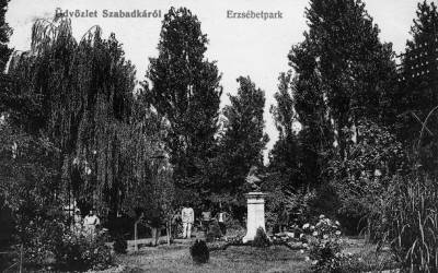 Erzsbet kirlyn szobra a szabadkai Erzsbet-parkban, Strbl Alajos alkotsa, 1910-es vek, kpeslap, Orszgos Szchnyi Knyvtr Aprnyomtatvnytr