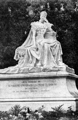 Erzsbet kirlyn territet-i temetben elhelyezett szobra, melyet eredetileg a mernylet helysznn szerettek volna fellltani, Antonio Chiattone alkotsa. Vasrnapi jsg, 1907. november 24.