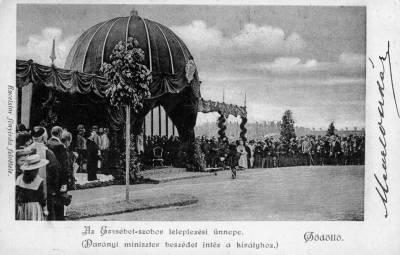 1901. mjus 19-ei Erzsbet-szobor nneplyes felavatsa Gdlln, 1900-as vek, kpeslap, Orszgos Szchnyi Knyvtr Aprnyomtatvnytr