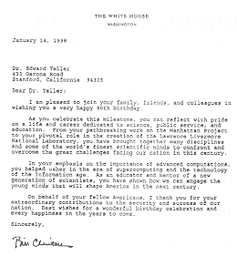 PHOTO of a letter from B. Clinton to E. Teller