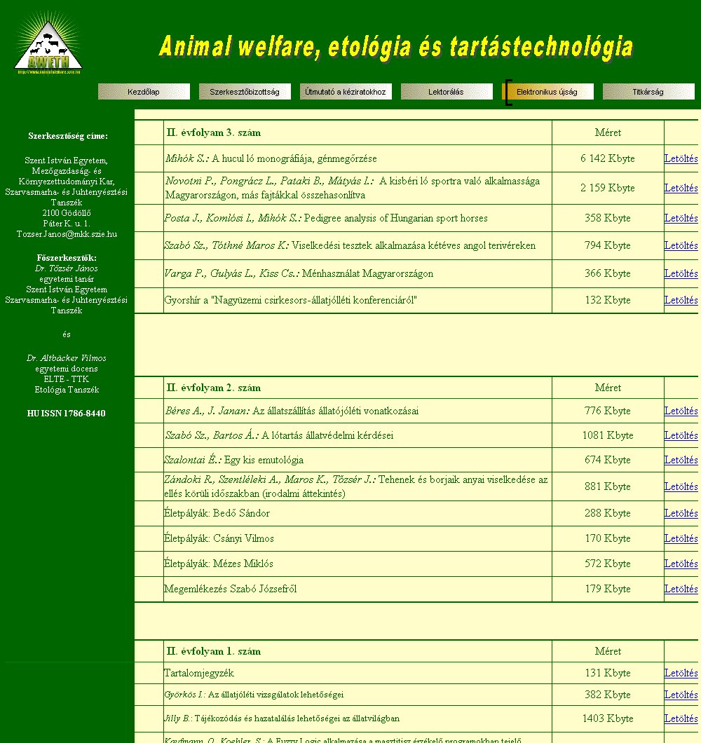 Animal Welfare, Etolgia s Tartstechnolgia 2006.12.11.