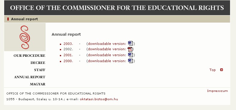 Annual Report of the Commissioner for Educational Rights on Activities in the Year... 2007.03.09.