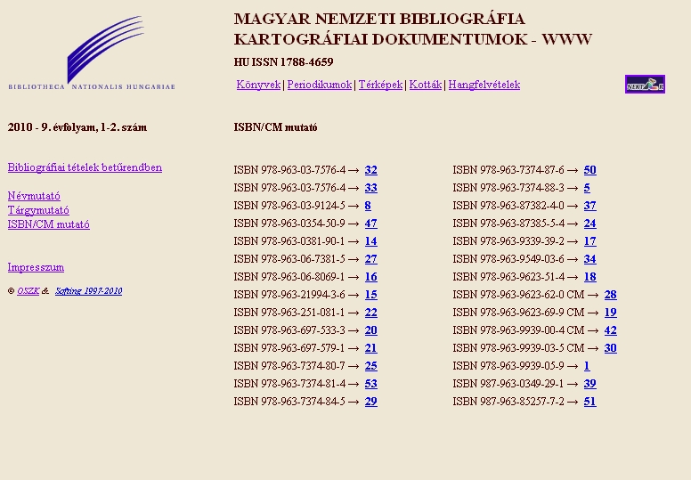 Magyar Nemzeti Bibliogrfia. Kartogrfiai dokumentumok 2010.11.08.