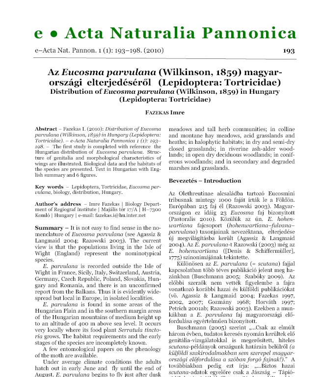 e-Acta Naturalia Pannonica 2010.11.26.