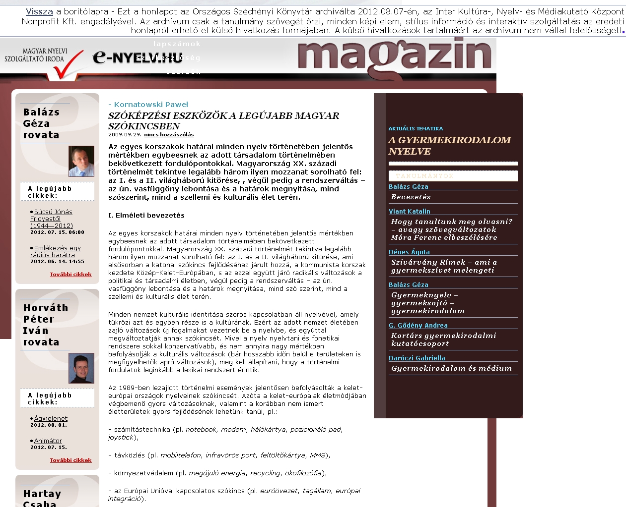 E-nyelv.hu magazin 2012.08.07.