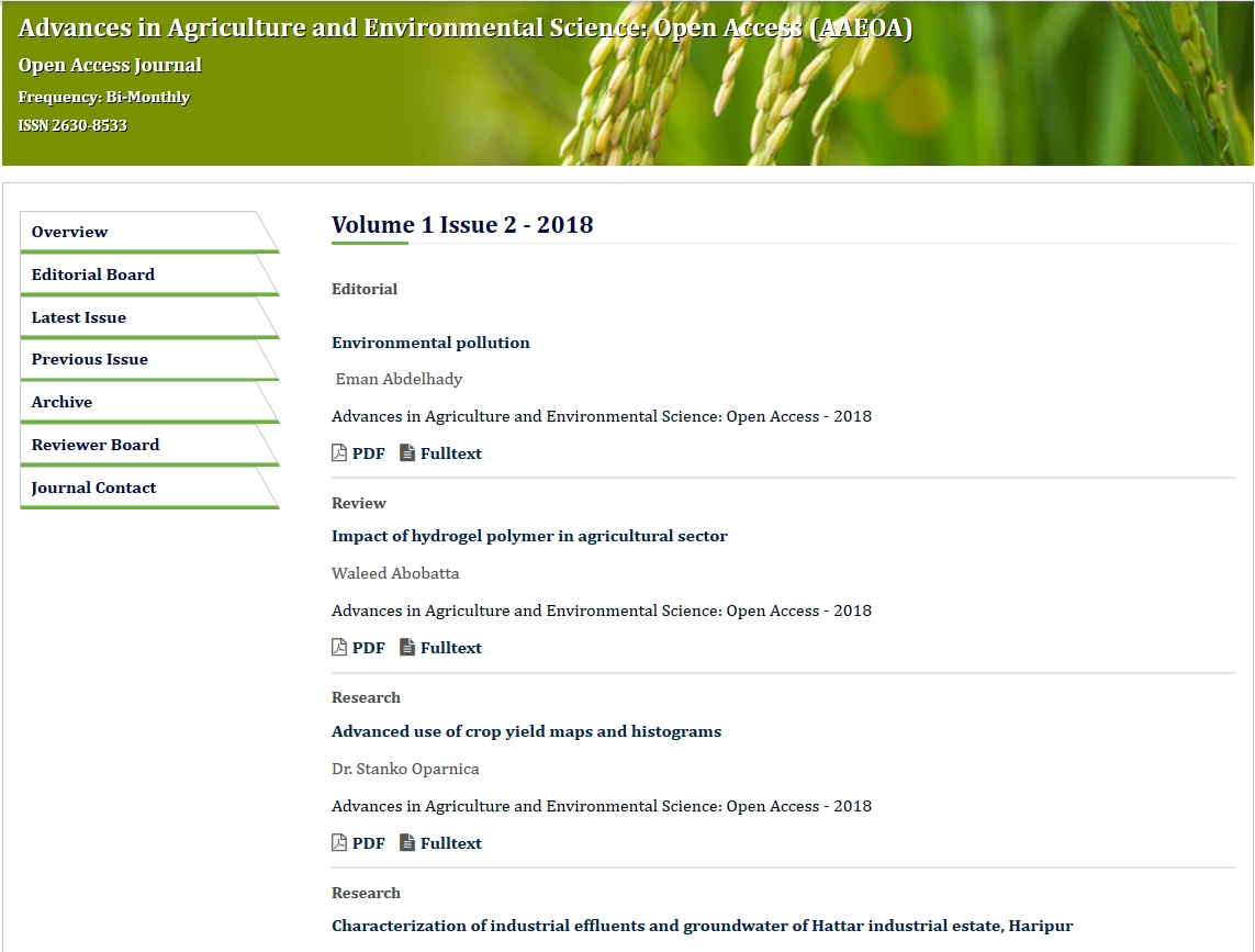 Advances in agriculture and environmental science 2018.09.27.